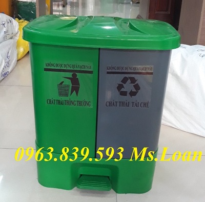Thùng rác đạp chân 2 ngăn phân loại rác, thùng rác nhựa rẻ. 0963.839.593