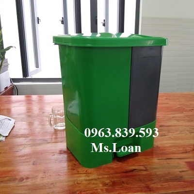 Thùng rác đạp chân 2 ngăn phân loại rác, thùng rác nhựa rẻ. 0963.839.593